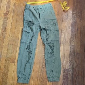 NWOT Forever 21 Olive Khaki Ripped High WaistedUtility Cargo Pants